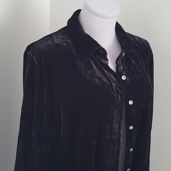 Talbots Black Velvet Button Front Shirt Sz L - Picture 3 of 10